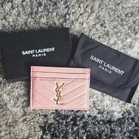 Saint Laurent Handbags - Saint Laurent Pink Quilted YSL Card Case with Gold Logo